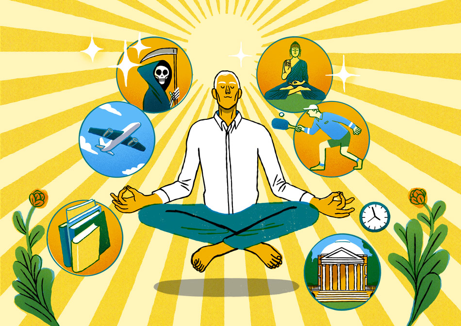 Retirement can be a space for enlightenment and spiritual peace. Illustration for The Wall Street Journal